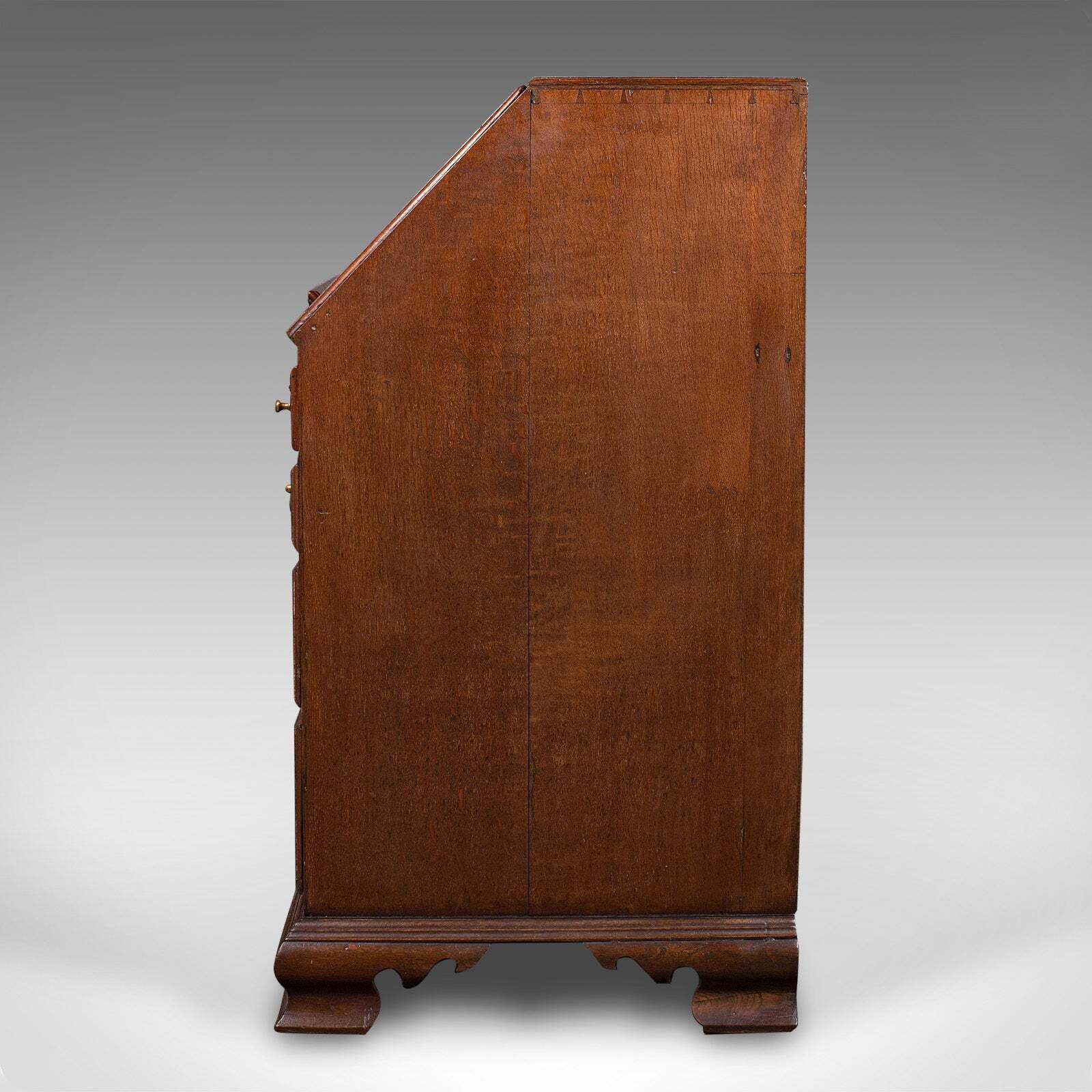 Large Antique Fall Front Bureau, English, Oak, Writing Cabinet, Georgian, C.1750 photo vintage