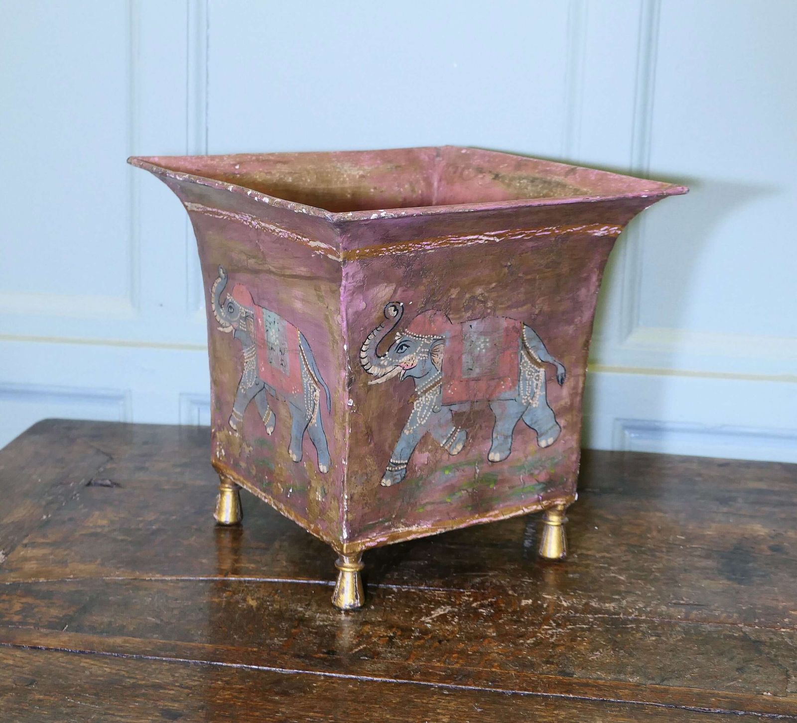 Indian Metal Jardiniere Painted With Elephants photo buy