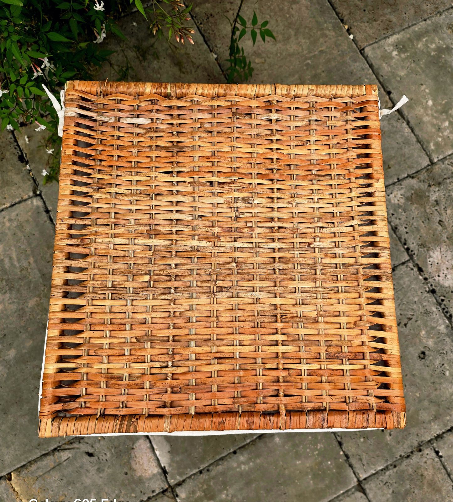 Tall Wicker Laundry Basket With Cream Linen Interior photo 84.0