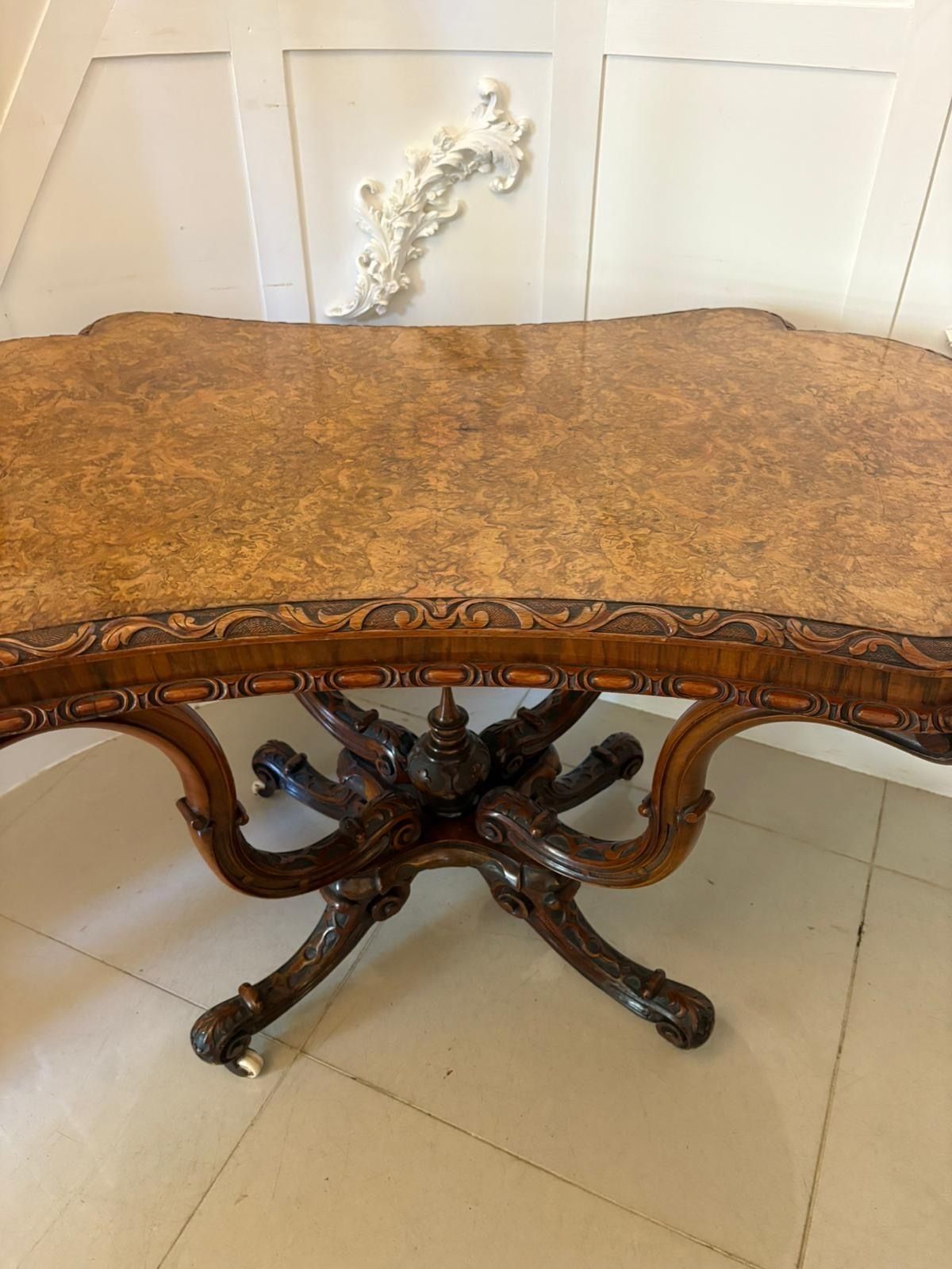 Outstanding Quality Antique 19 Century Carved Burr Walnut Centre Table photo for sale
