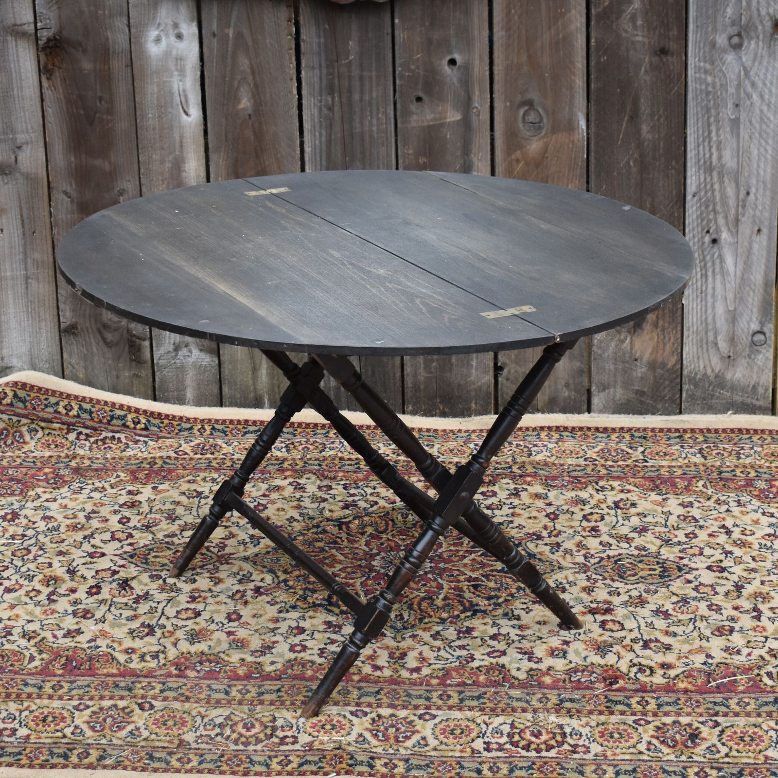 Antique Victorian Thornton & Herne London Black Campaign Folding Coaching Table photo vinterior