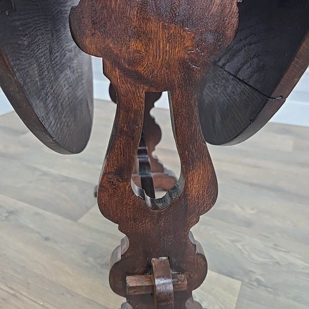 Antique Oak Drop Leaf Table Wooden Sofa Coffee Oval Top Carved Trestle Base photo buy