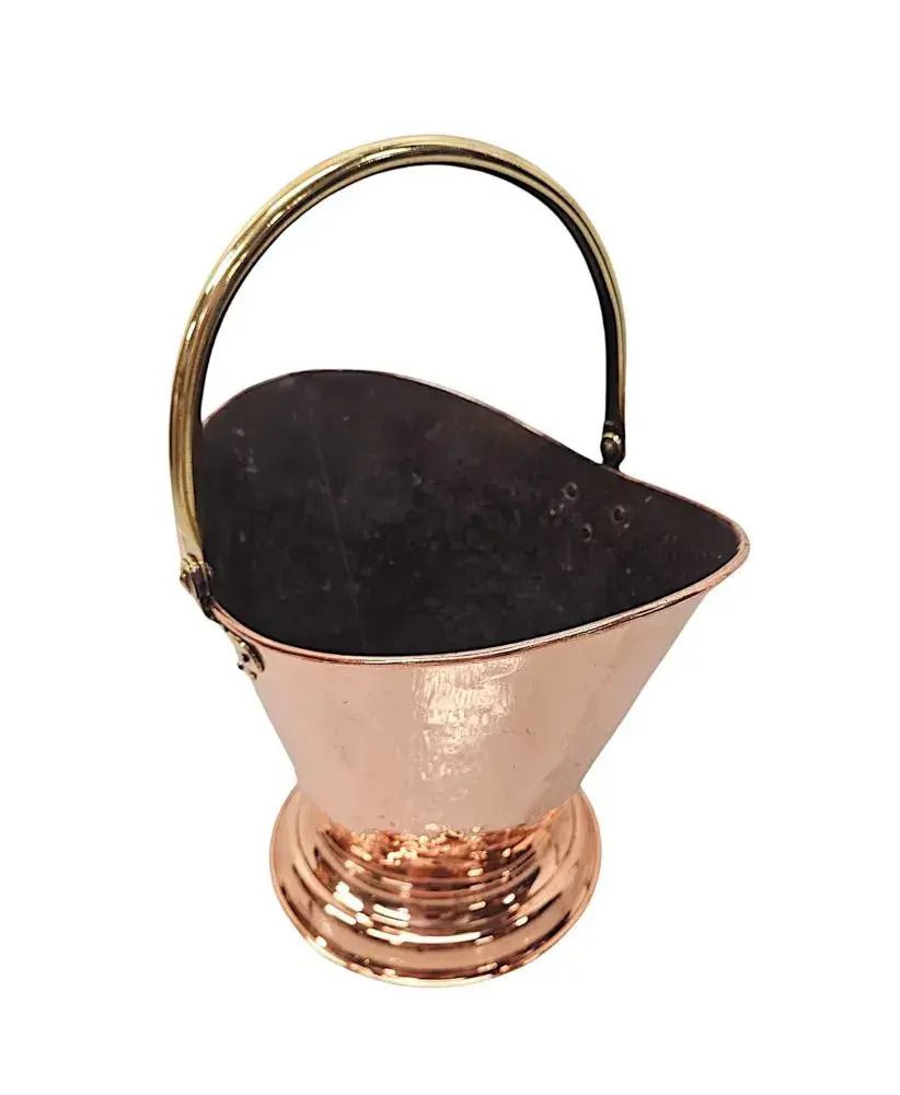A Gorgeous 19th Century Copper Coal Bucket With Brass Handle photo for sale
