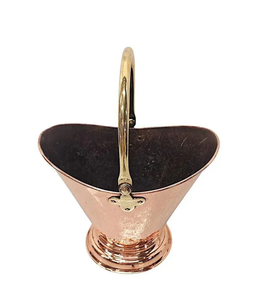 A Gorgeous 19th Century Copper Coal Bucket With Brass Handle photo 337.2761