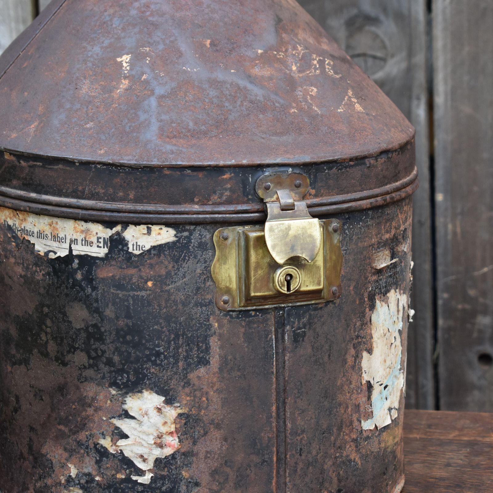 Antique Large Military Navy Uniform Helmet Hat Box Tin Case With Travel Labels photo furniture