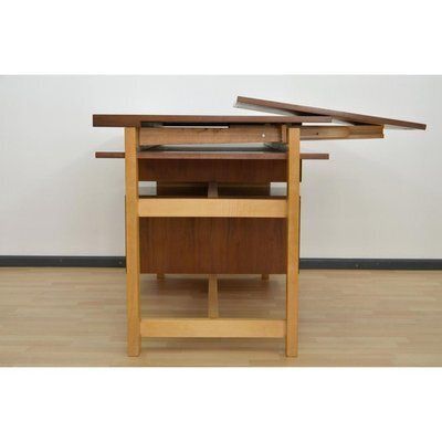 Furniture Vintage Brown Wooden Desk, Switzerland photo
