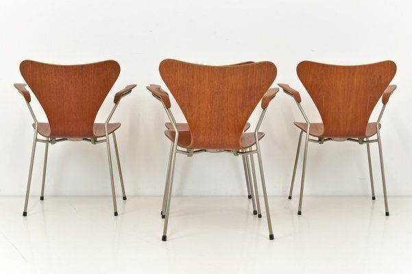 Model 3207 Chairs In Teak By Arne Jacobsen For Fritz Hansen, Denmark, 1955, Set Of 4 photo Furniture