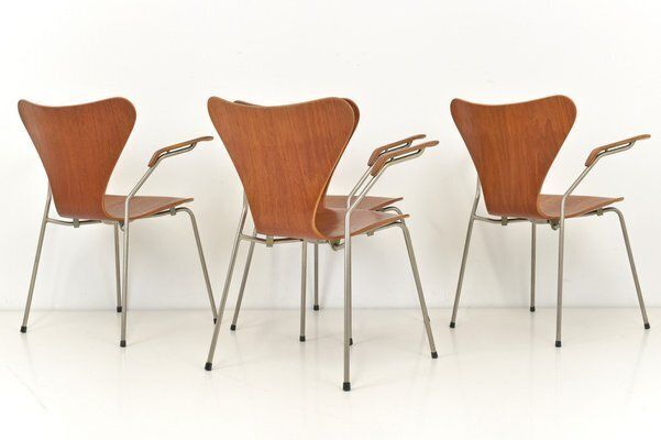 Model 3207 Chairs In Teak By Arne Jacobsen For Fritz Hansen, Denmark, 1955, Set Of 4 photo 7577.0