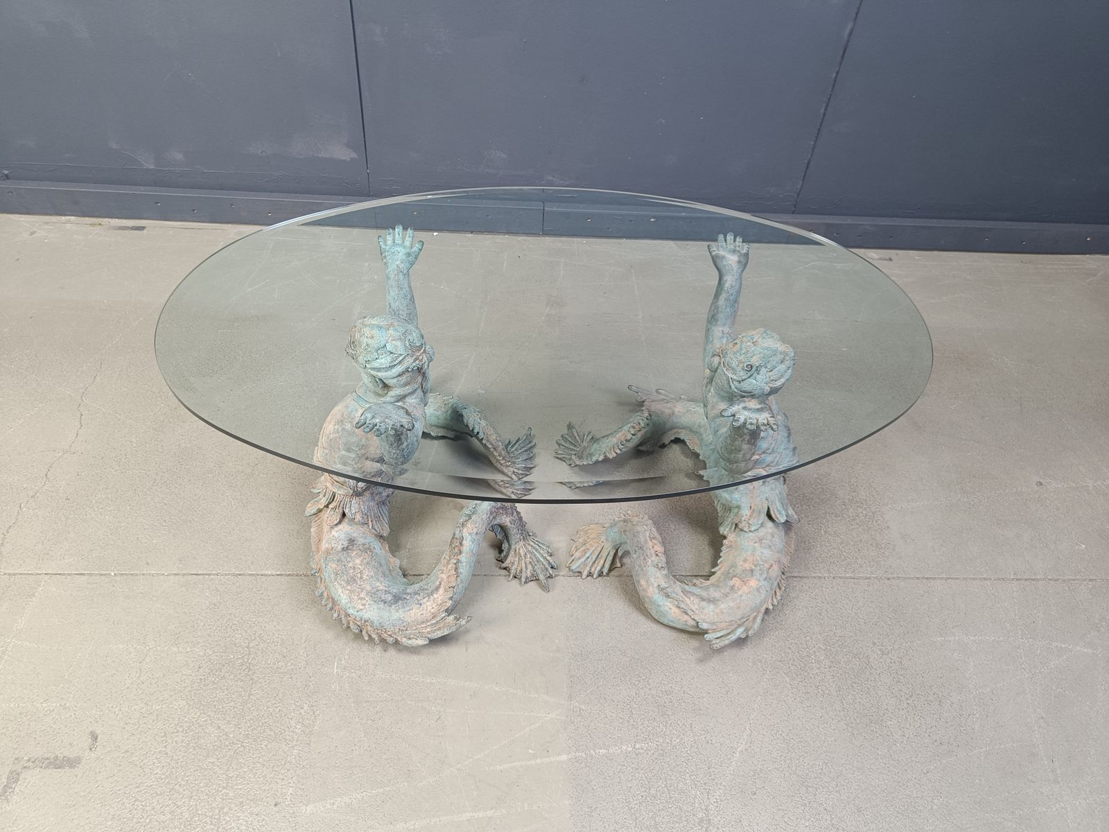 Vintage Bronze Putti Mermen Coffee Table, 1960s photo furniture
