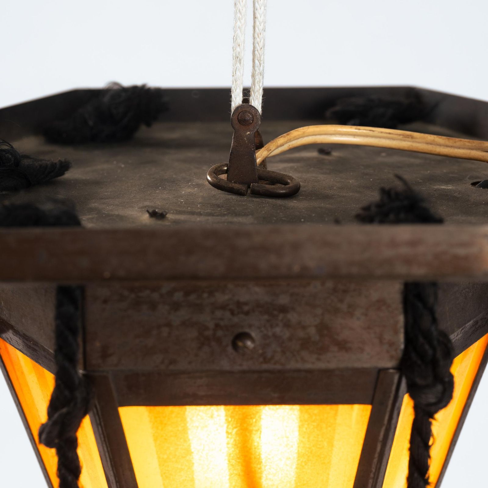 photo vintage Art Deco Amsterdam School Painted Glass Copper Pendant Lamp, The Netherlands, 1930s