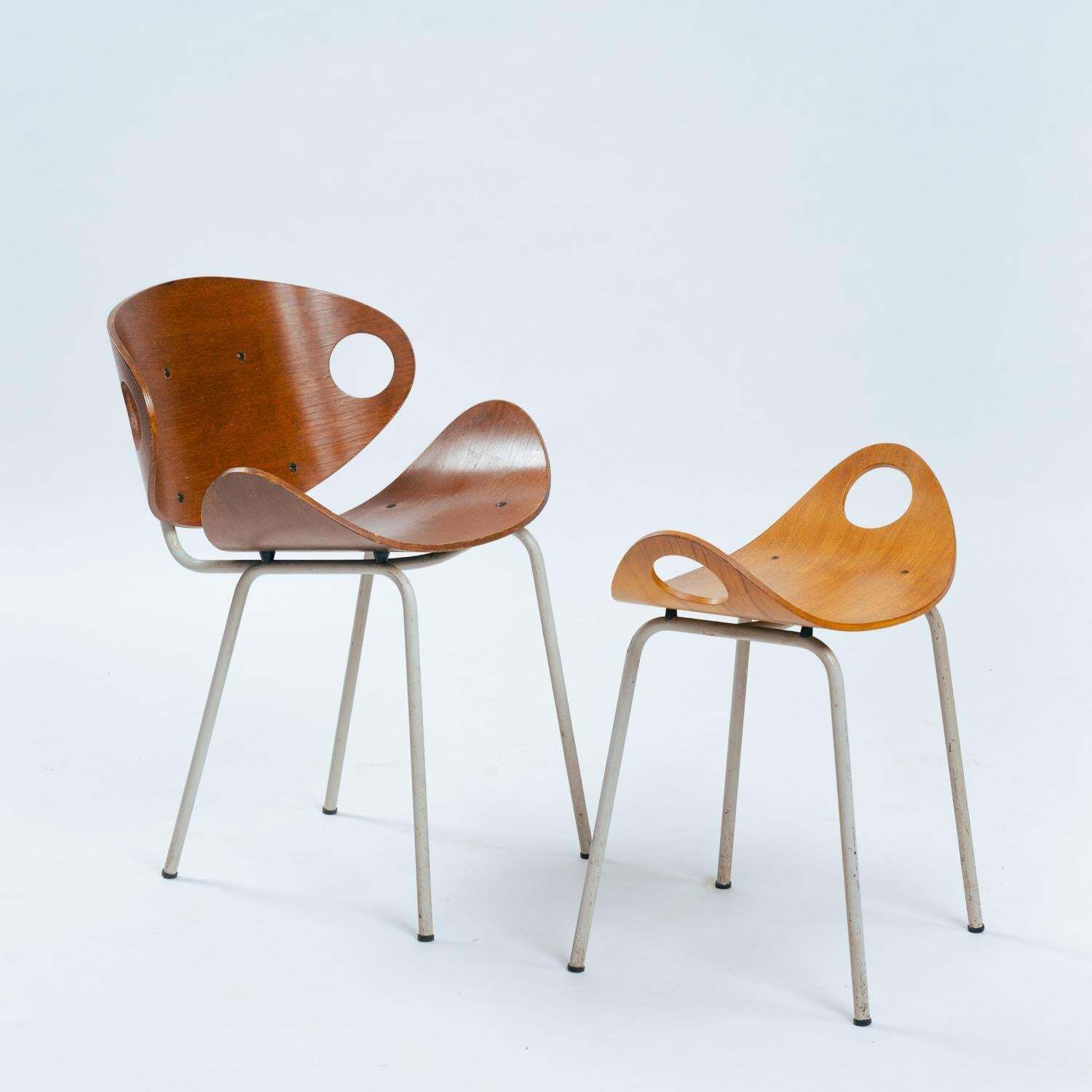 Modernist Olof Kettunen Chair And Stool For Merivaara In Plywood, Finland 1950s photo buy