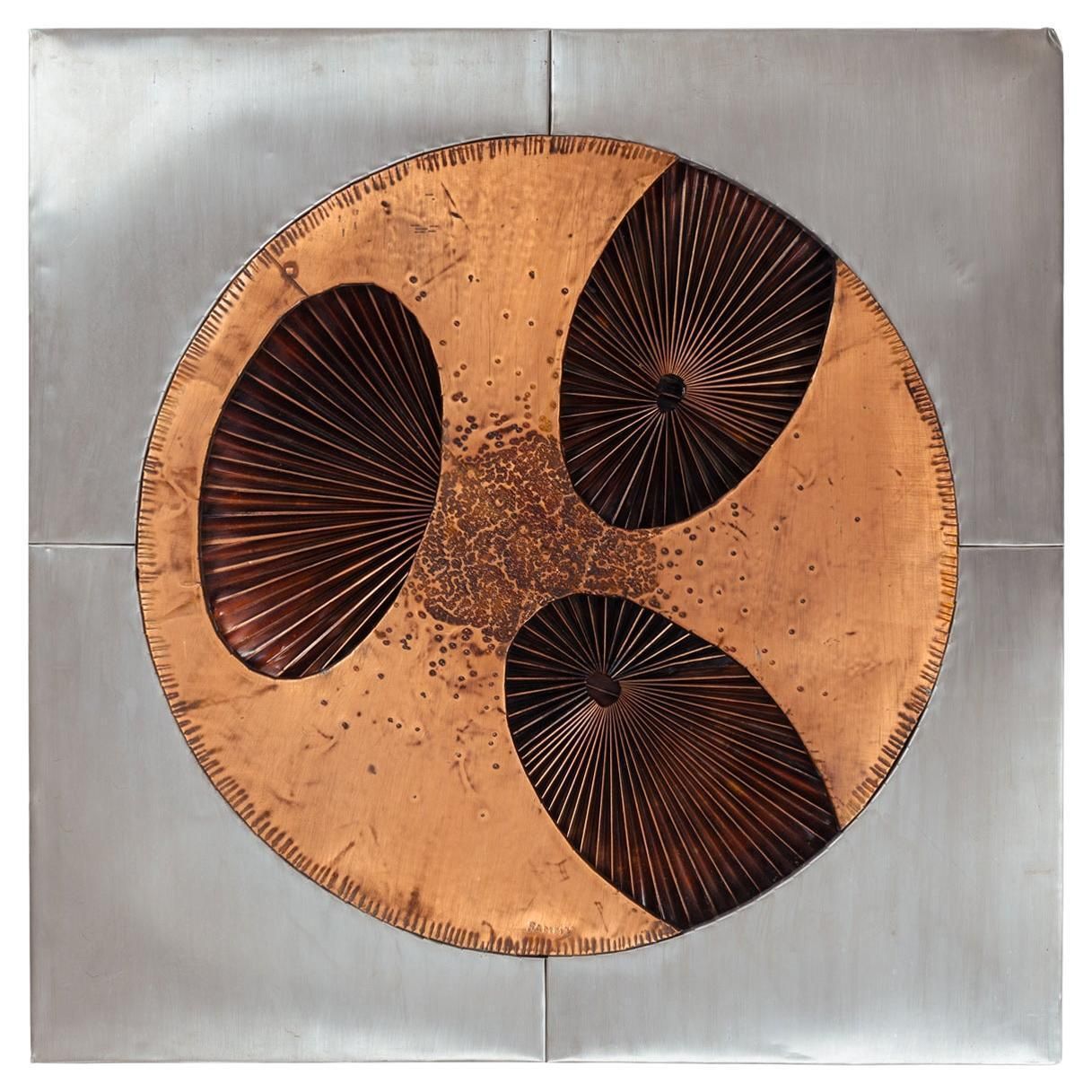 Brutalist Midcentury Modern Metal Copper Artwork By Sammy Tsui, 1970s
