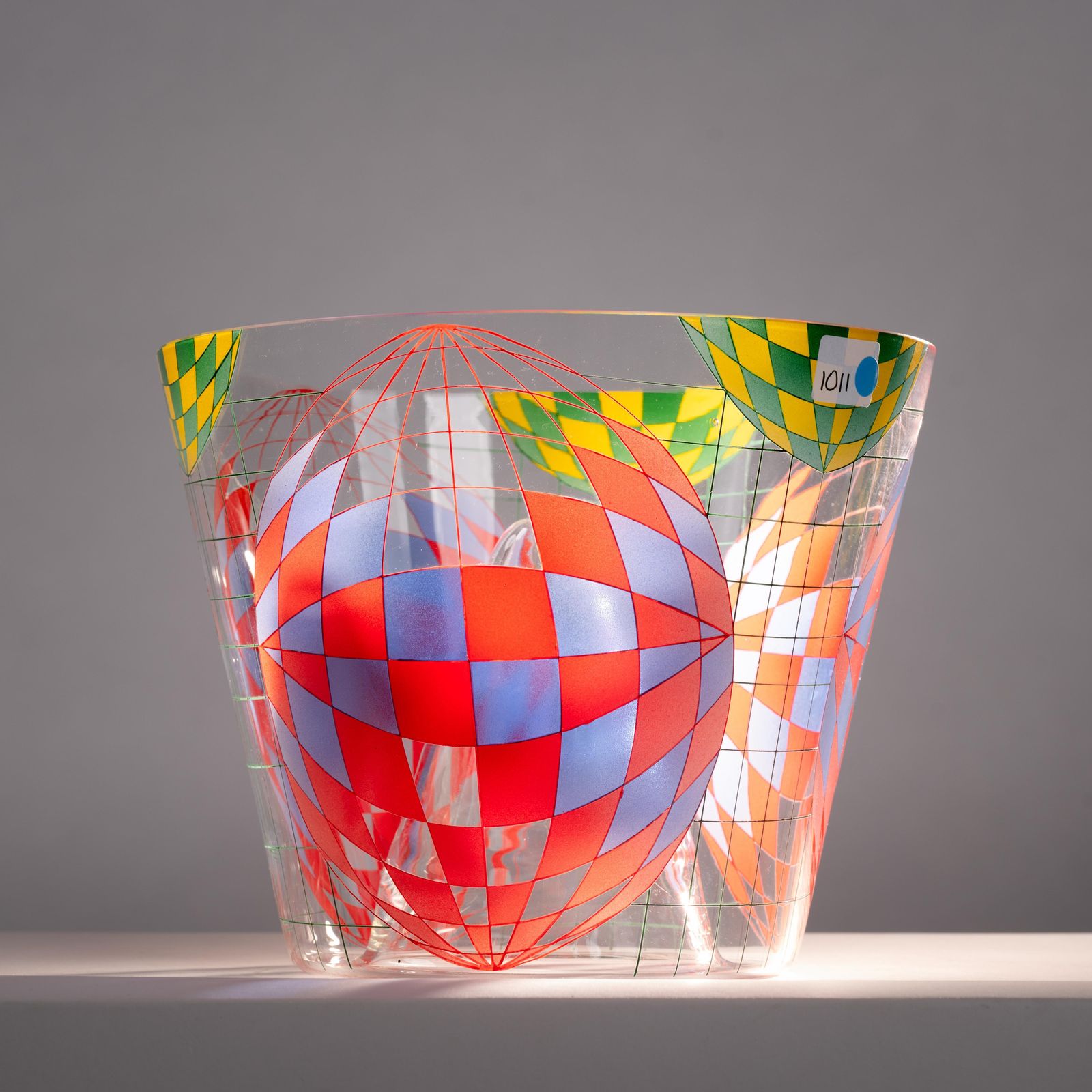 Vaserely Inspired Kamenicky Senov Thomas Hora Glass Vase Malovana, Chech, 1999 photo for sale