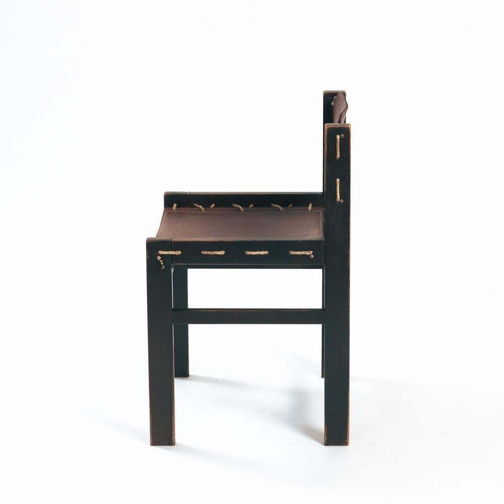 Vintage Brutalist Hide Leather And Wood With Rope Dining Chairs, Set Of 2 photo buy