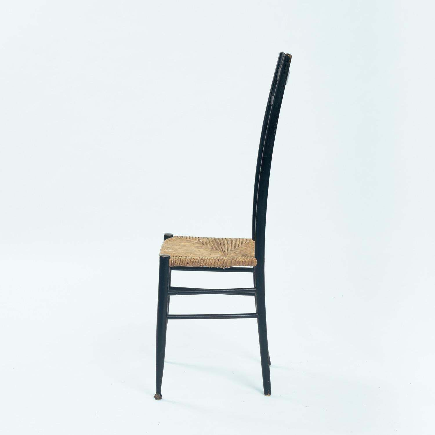 Chiavari Italian Gio Ponti Style Ebonised Straw Highback Chair, 1950s photo buy