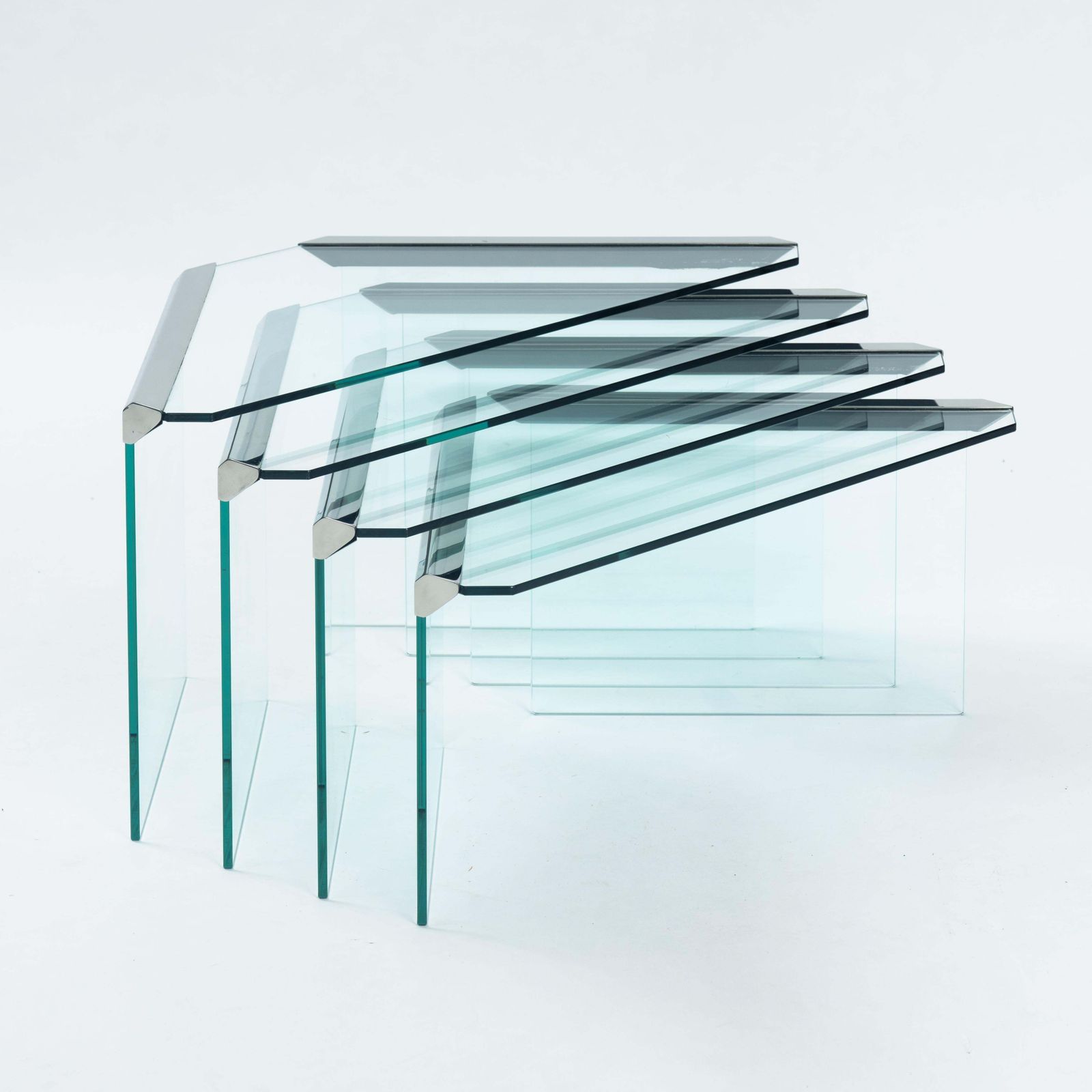 Pierangelo Galotti Modern Nesting Tables In Chrome & Glass, Italy 1970s photo furniture