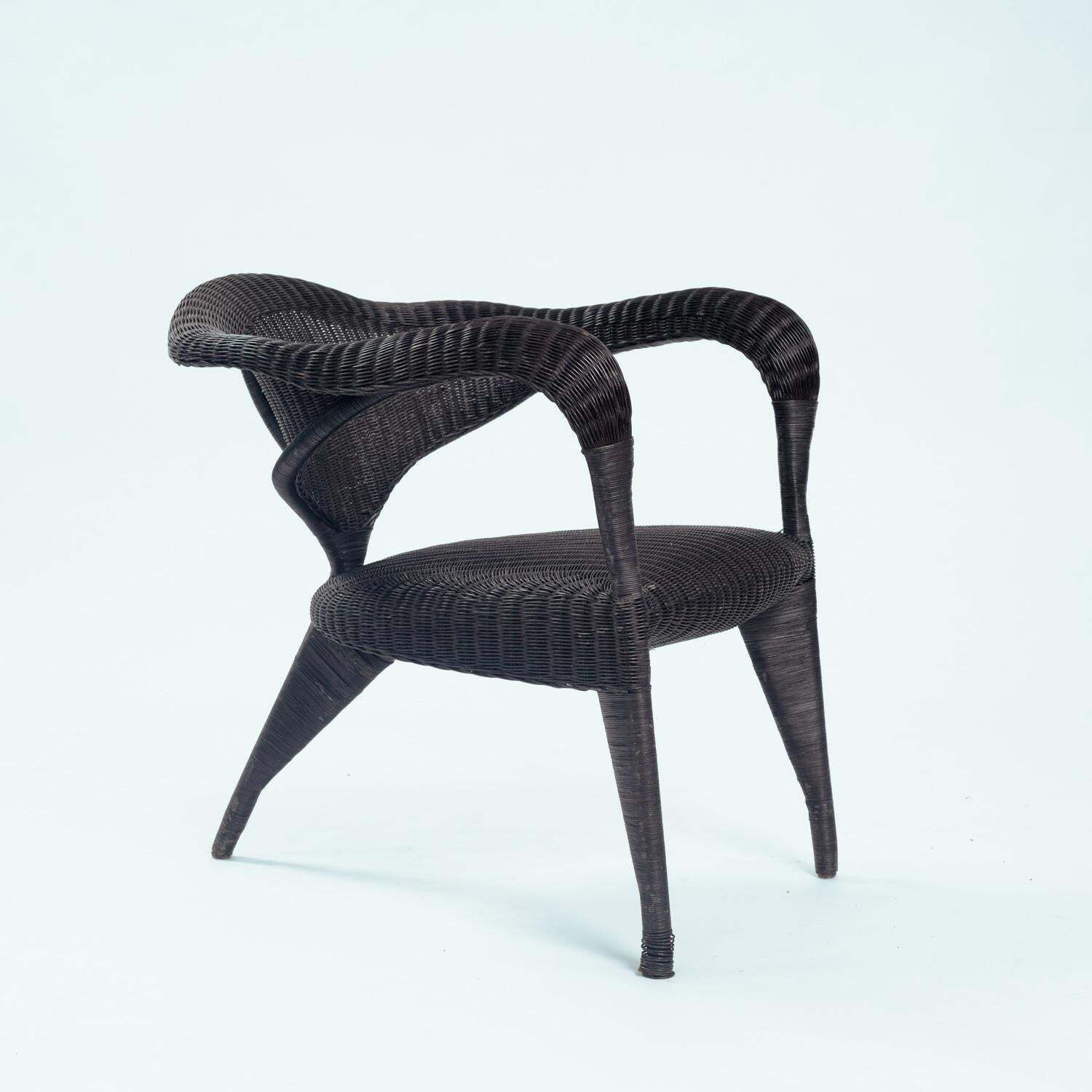 Scultural Organic Tripod Rattan Armchair, 2, 1980s photo vintage
