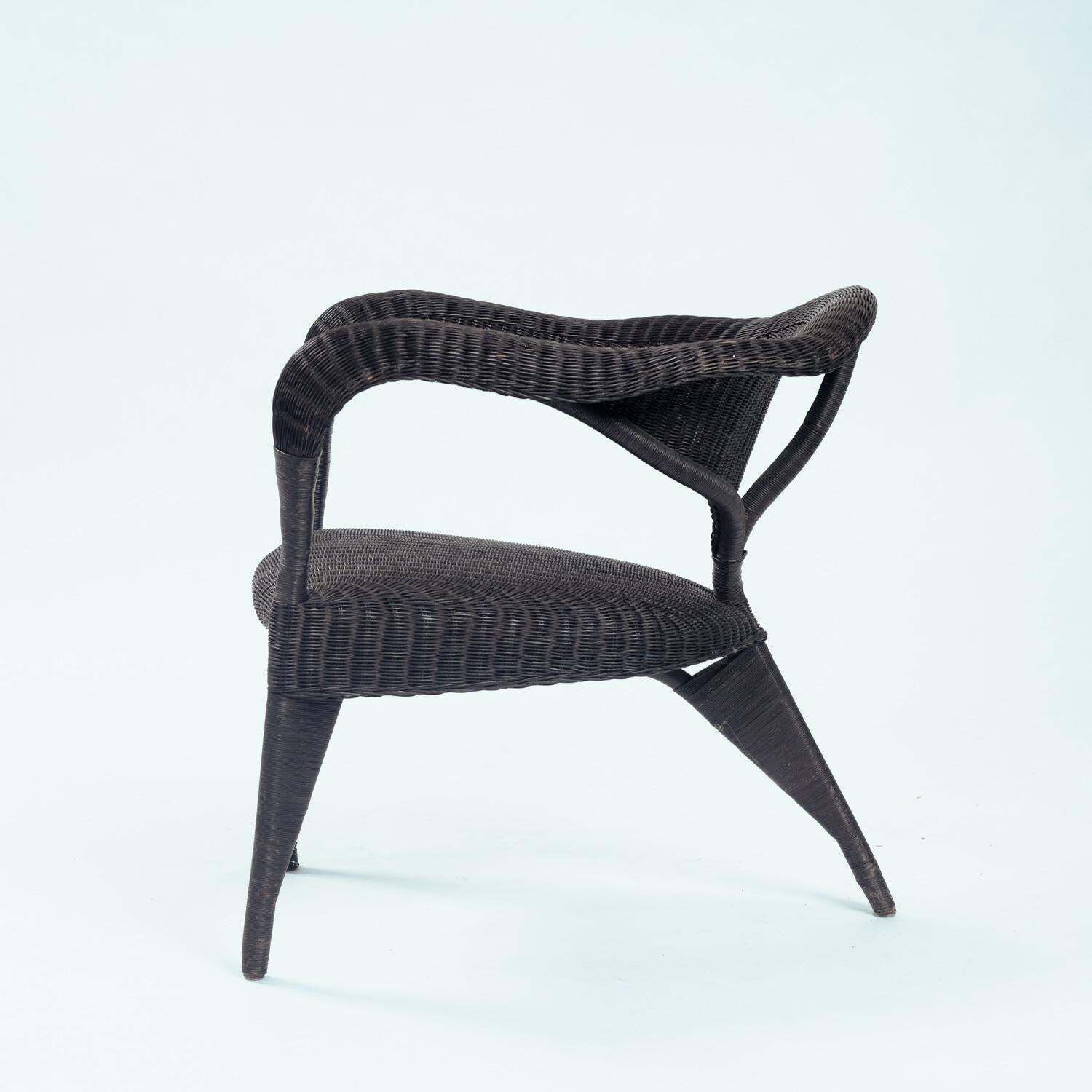 Furniture Scultural Organic Tripod Rattan Armchair, 2, 1980s photo