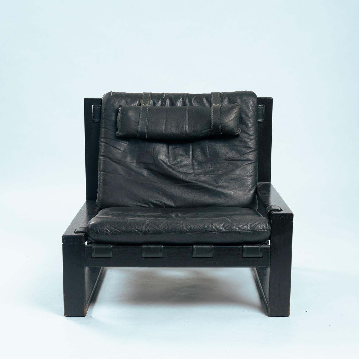 Sonja Wasseur Brutalist Easy Chairs, Ottoman In Oak With Leather Straps, Set Of2 photo furniture