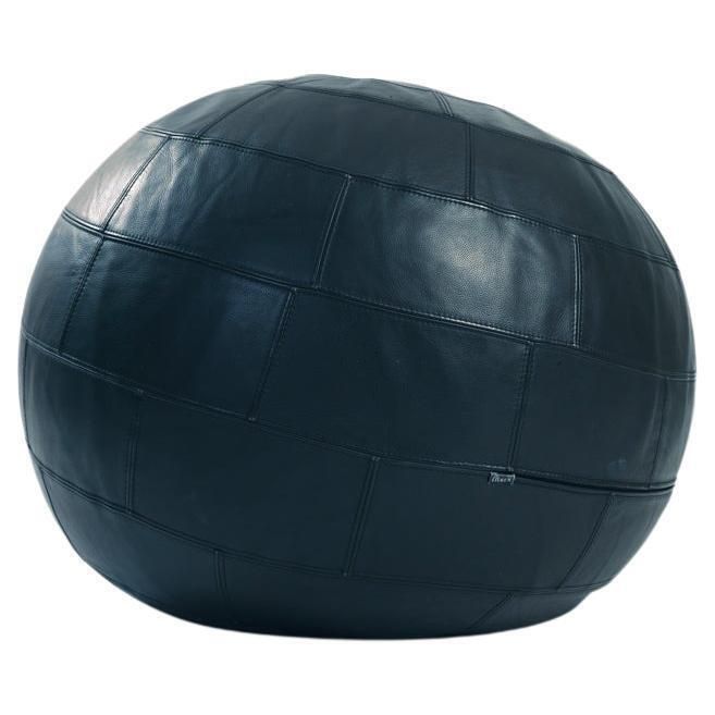 Seating Ball Pouf, Black Wapiti Leather, Sculptural Pop Up, Dutch Design, 1980s