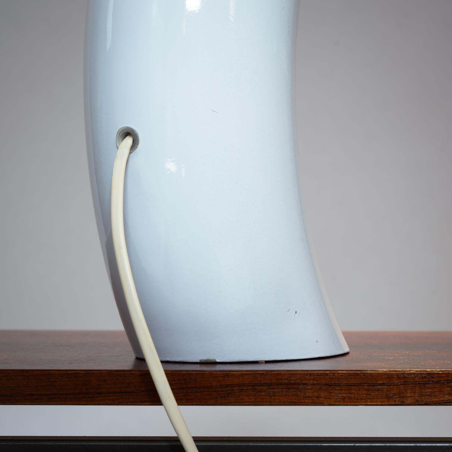 photo for sale Georges Frydman White Arc Shaped Aluminium Casted Table Lamp, France, 1960s