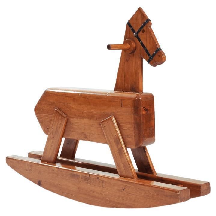 Midcentury Pinewood Rocking Horse, 1970s