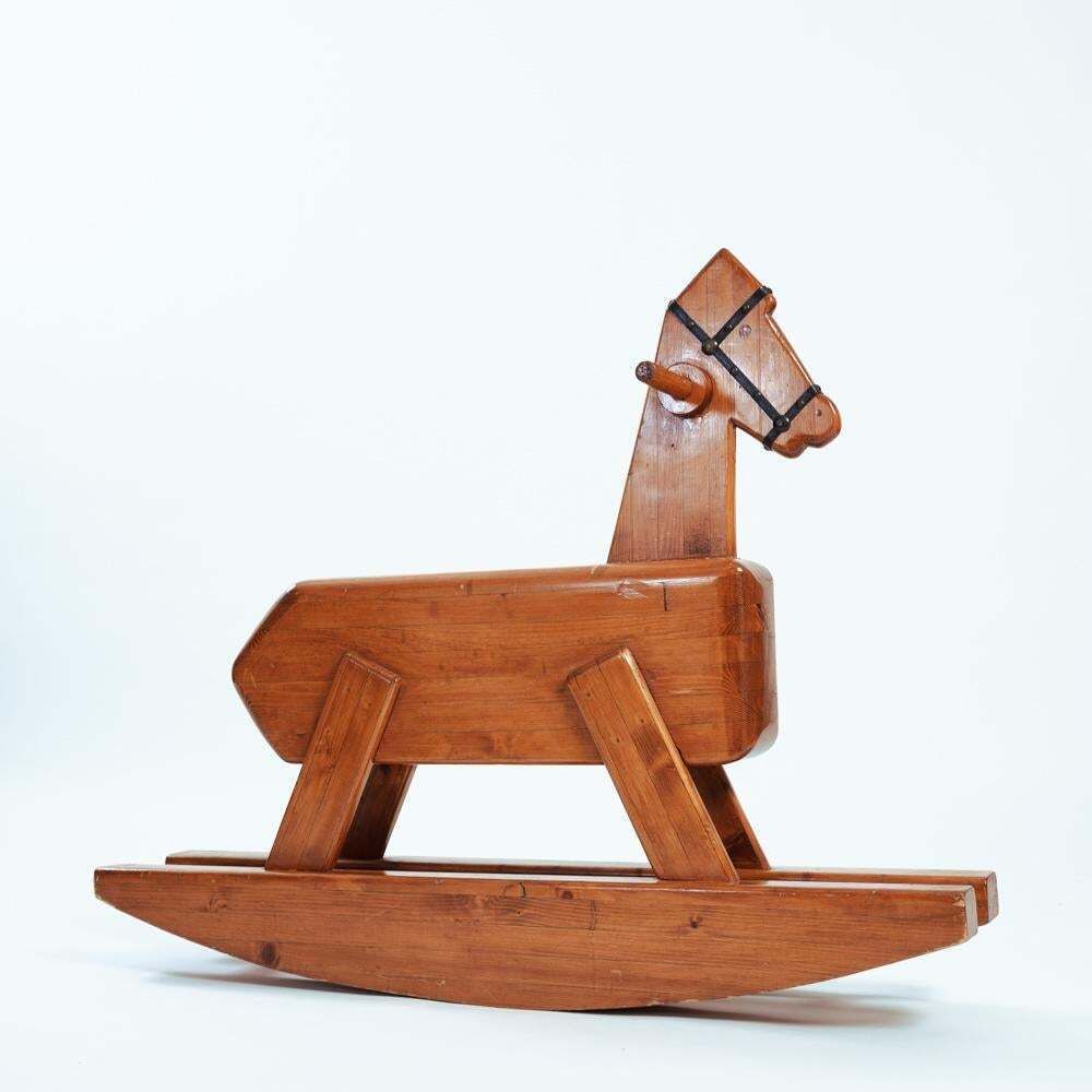 890.0 Midcentury Pinewood Rocking Horse, 1970s photo