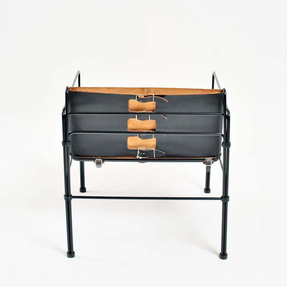 Collectors Item Leather Steel Straps Lounge Chair Set By Jan Van Opzeeland, 3pcs photo vinterior