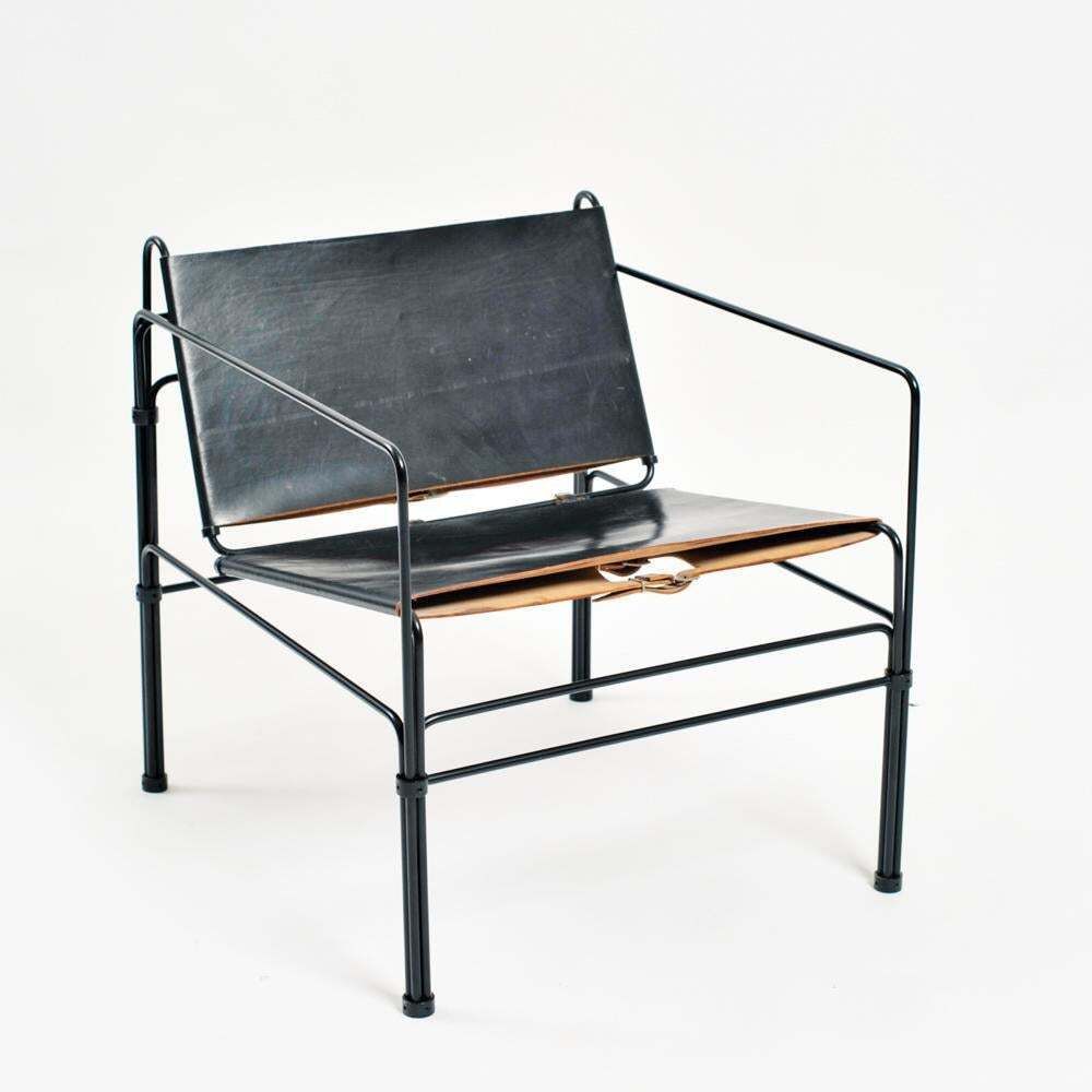 Collectors Item Leather Steel Straps Lounge Chair Set By Jan Van Opzeeland, 3pcs photo vintage