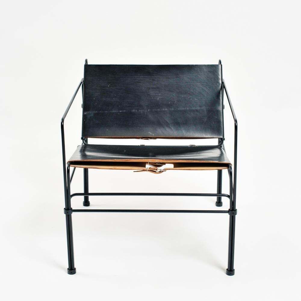 photo furniture Collectors Item Leather Steel Straps Lounge Chair Set By Jan Van Opzeeland, 3pcs
