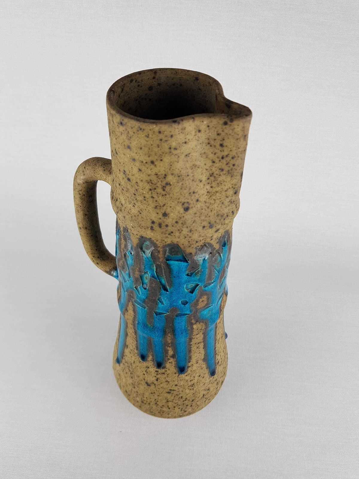 Rare Vintage éva Bod Jug Vase – Turquoise Blue Hungarian Ceramic Art – Mid Century Modern 1960 70 photo vinterior