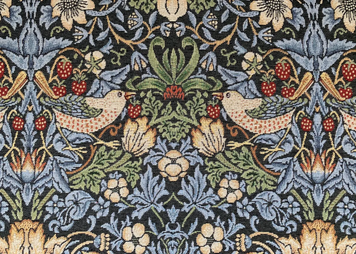 Antique Oak Blanket Box In William Morris Strawberry Thief Fabric