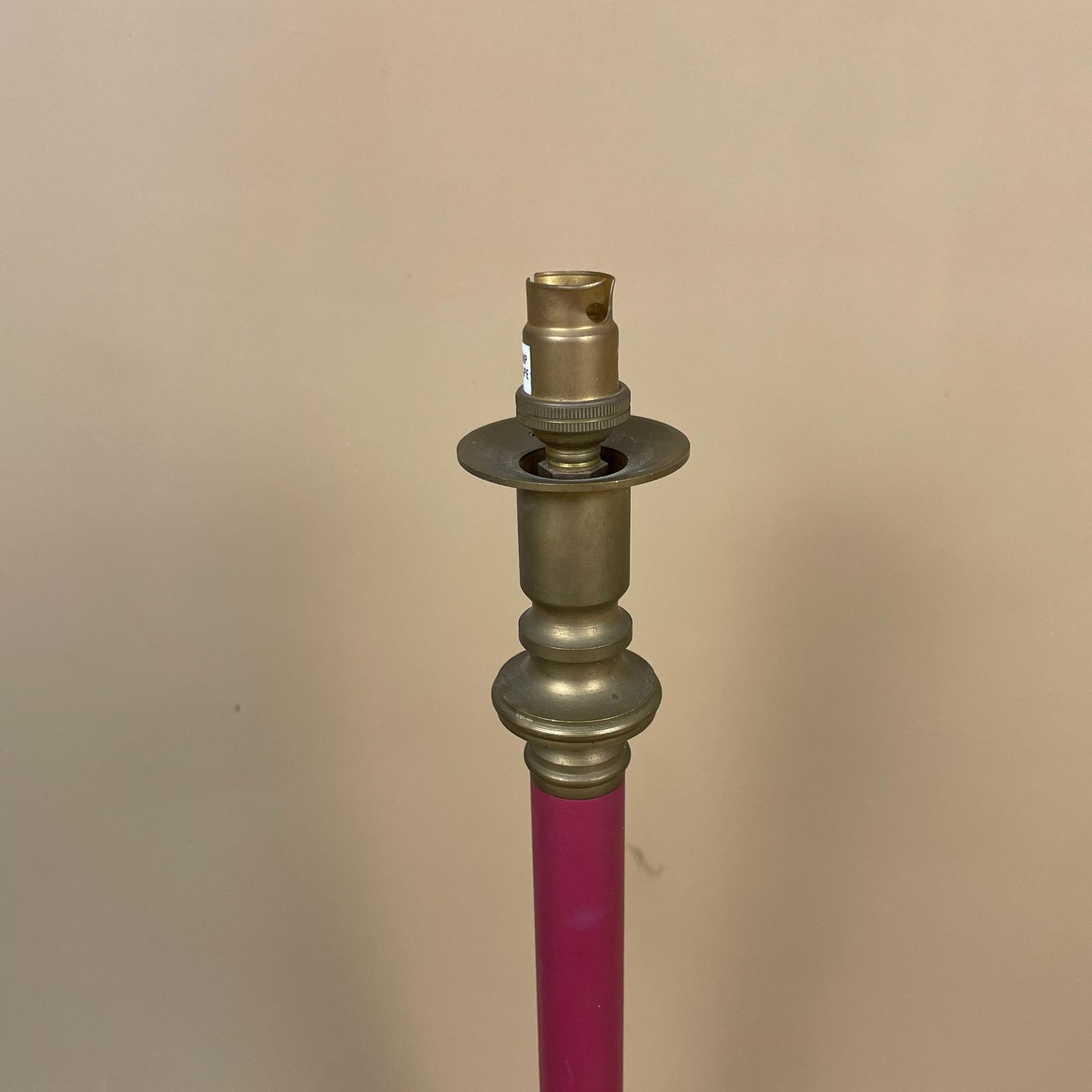 Vintage Burgundy Red & Gold Brass Metal Lamp Side Light Bedside Table Lamp Thin Slim Column Pillar Square Base photo for sale