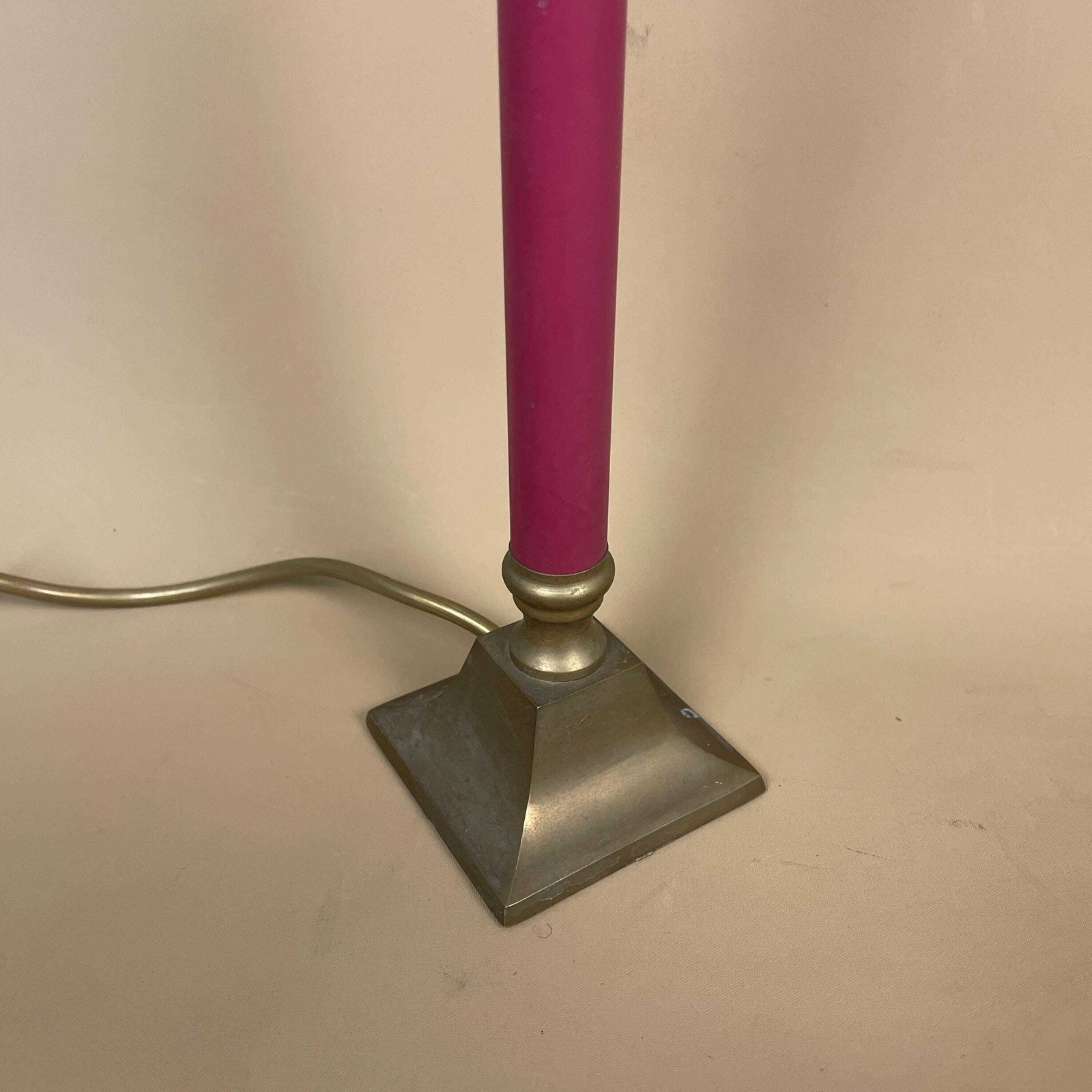 Vintage Burgundy Red & Gold Brass Metal Lamp Side Light Bedside Table Lamp Thin Slim Column Pillar Square Base photo Lighting