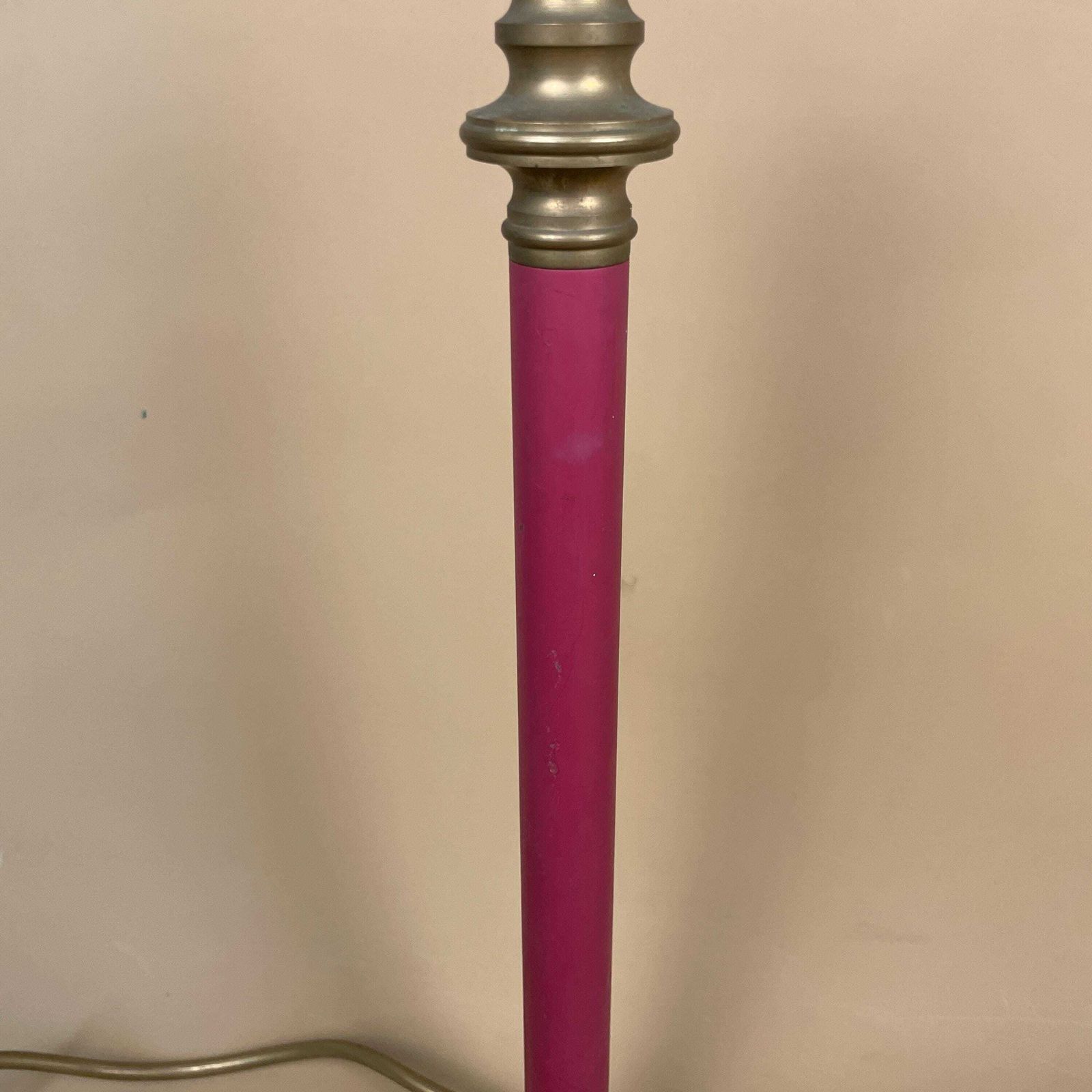 Vintage Burgundy Red & Gold Brass Metal Lamp Side Light Bedside Table Lamp Thin Slim Column Pillar Square Base photo 59.0