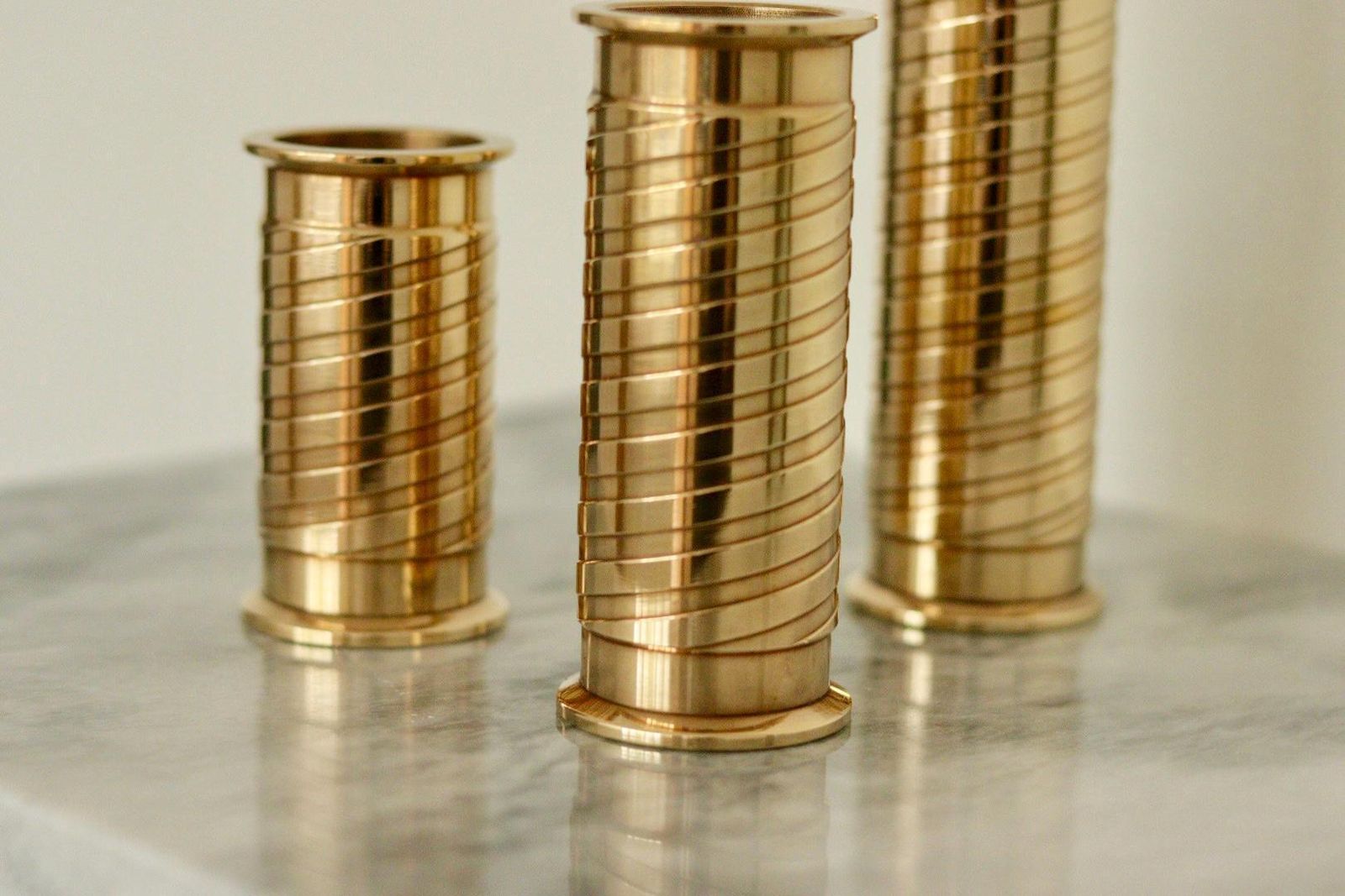 Trio Of Mid Century Swedish Brass Candle Holders photo 120.0