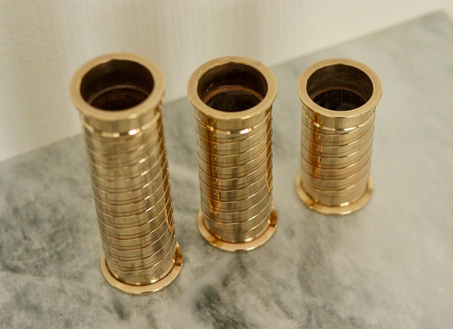 Trio Of Mid Century Swedish Brass Candle Holders photo buy