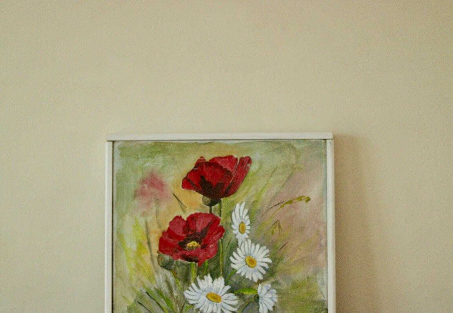 Mid 20th Century Still Life Oil On Canvas – Floral Painting – Signed – Vintage & Framed, 26 X 26 Cm / 10.2 X 10.2 In photo Art
