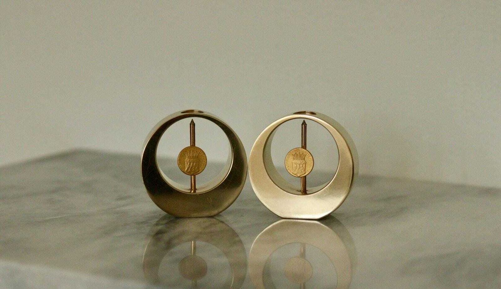 Pair Of Swedish Brass Candle Holders By Arthur Pe Kolbäck