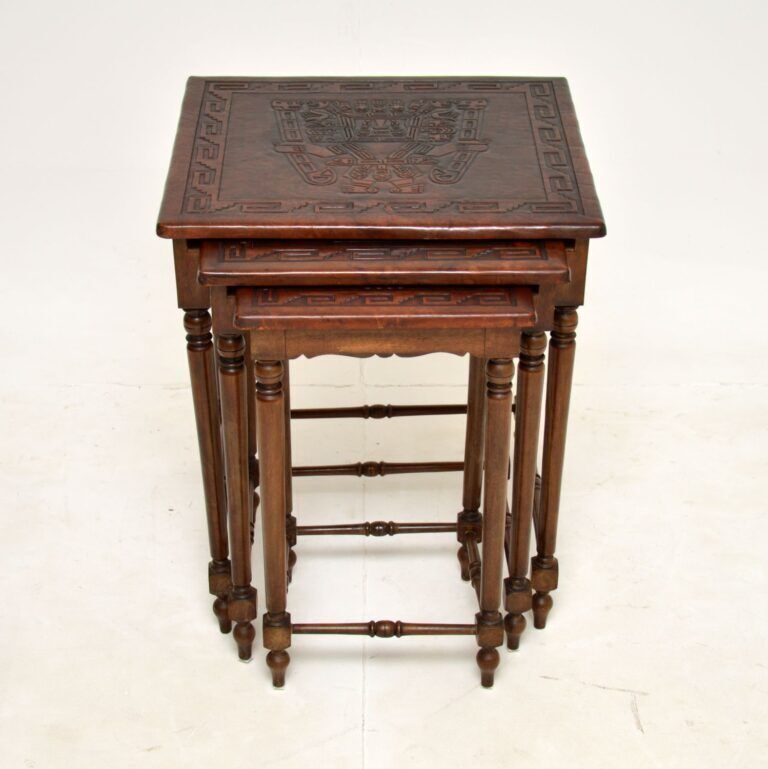 Antique Embossed Leather Top Nest Of Tables photo furniture