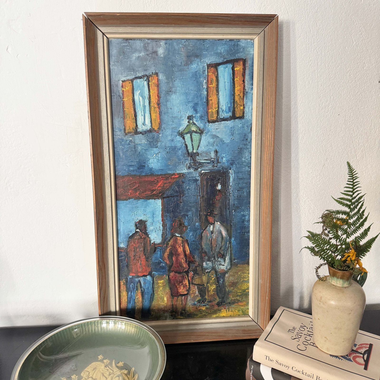 Streetlight Stories. Vintage Swedish Oil Painting. photo vintage