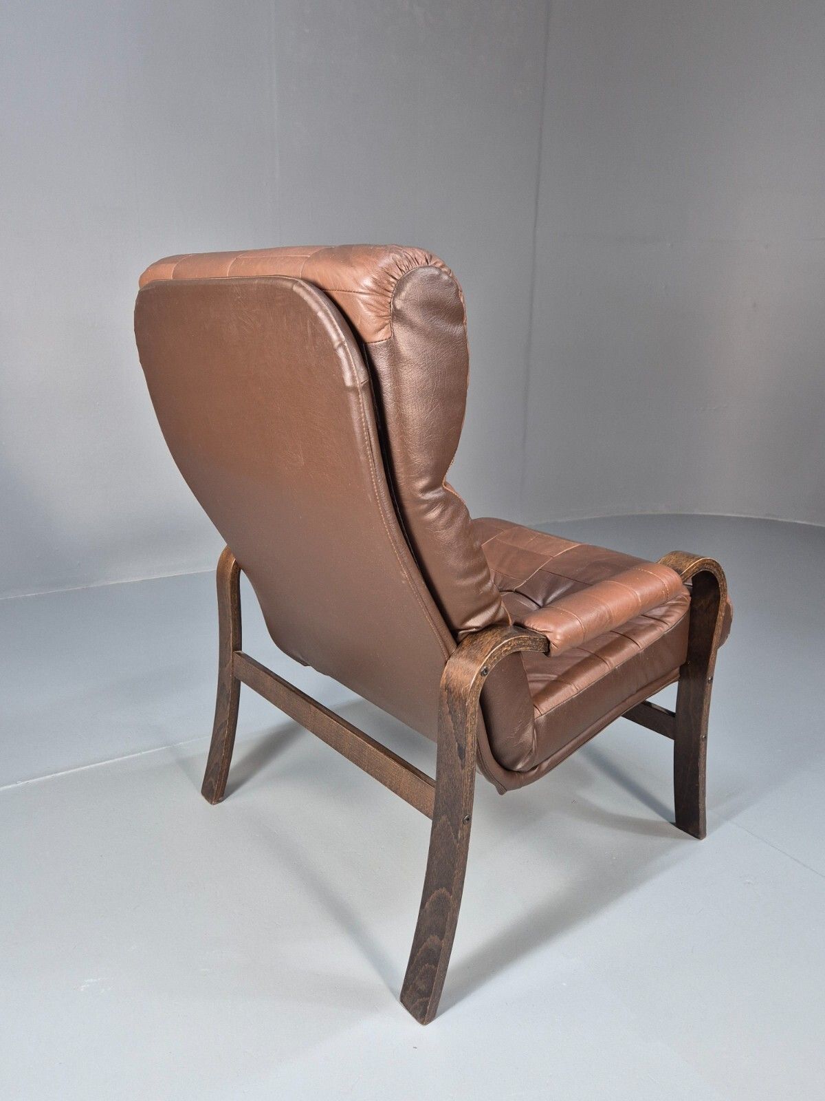 Furniture Vintage Danish Bentwood Lounge Chair Brown Leather Buttoned 1970s Eb9486 Mben photo