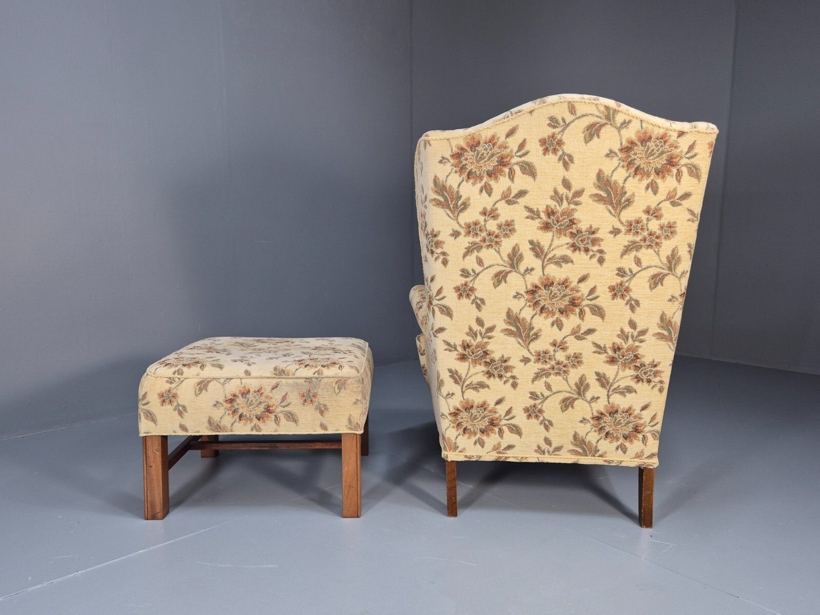 Vintage Goergian Style Wingback And Ottoman Floral Cotton 20th C Eb9545 Vclo photo buy