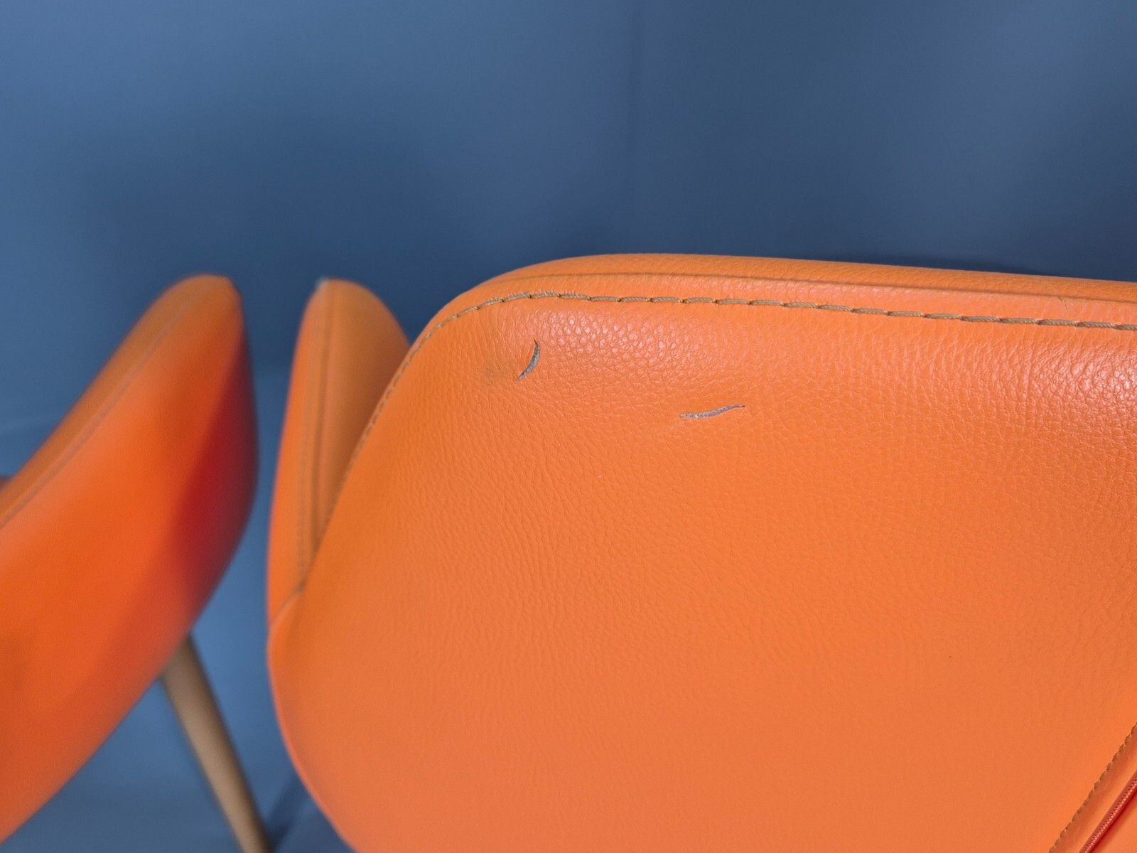 photo for sale 2 Vintage Orange Bucket Form Vinyl Armchairs Retro Modern Eb9708 Mnor