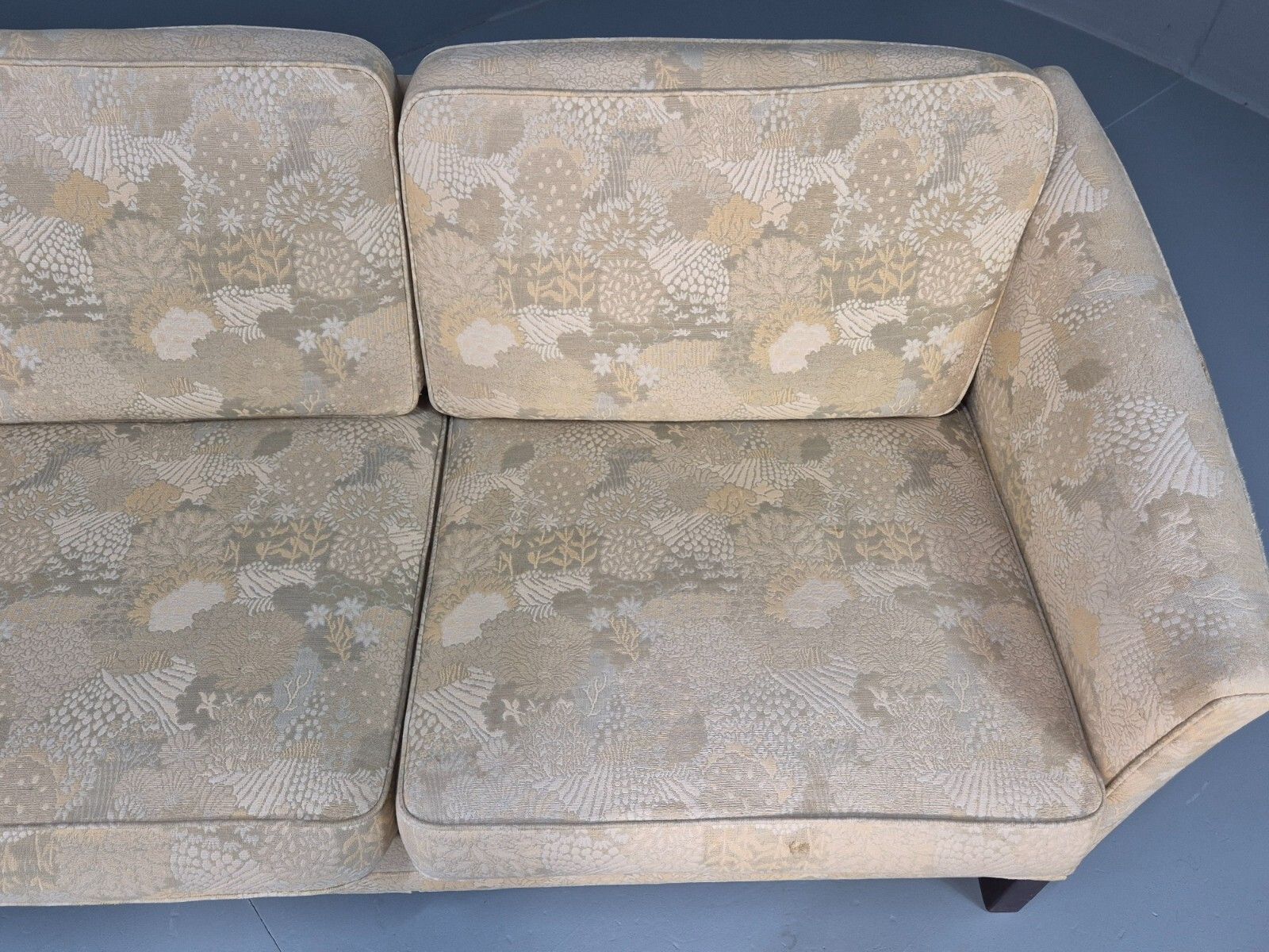 Vintage Danish 3 Seat Sofa Mid Century Shape Floral Cream Cotton 70s Eb9579 M3ss photo vintage