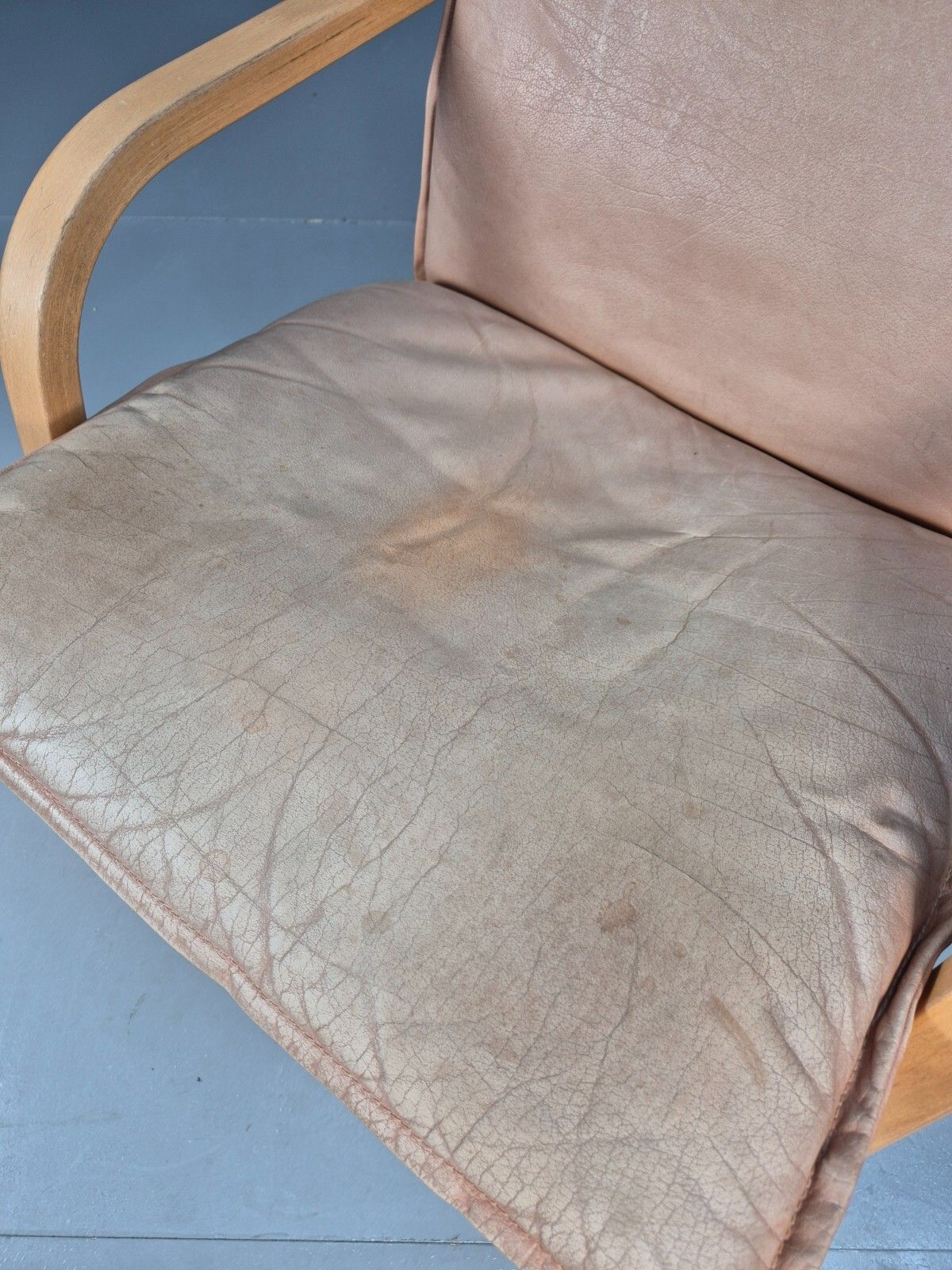 Vintage Stouby  Tan Leather And Bentwood Lounge Chair 1980s Retro Eb9293 Mben photo 275.0
