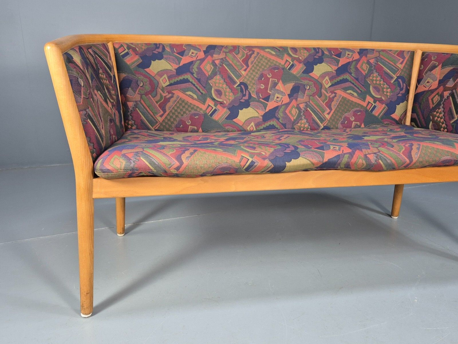 Vintage 2 Seater Sofa Curved Beech Frame Multicoloured 1980s Danish Eb9290 M2ss photo furniture