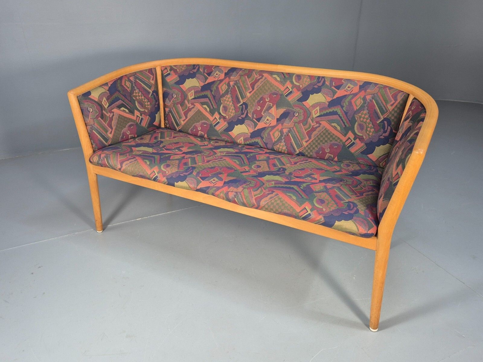 Vintage 2 Seater Sofa Curved Beech Frame Multicoloured 1980s Danish Eb9290 M2ss photo vinterior