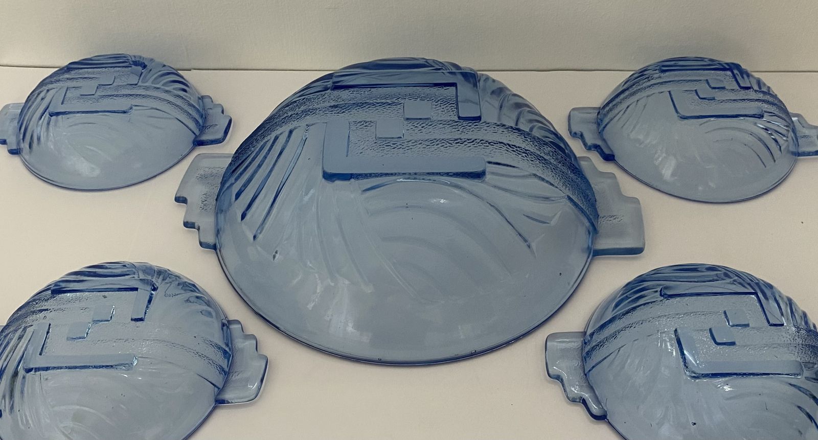 Art Deco, Cobalt Blue, Dessert Bowl Set By Stolle Nieman, Poland. 1930’s photo vinterior