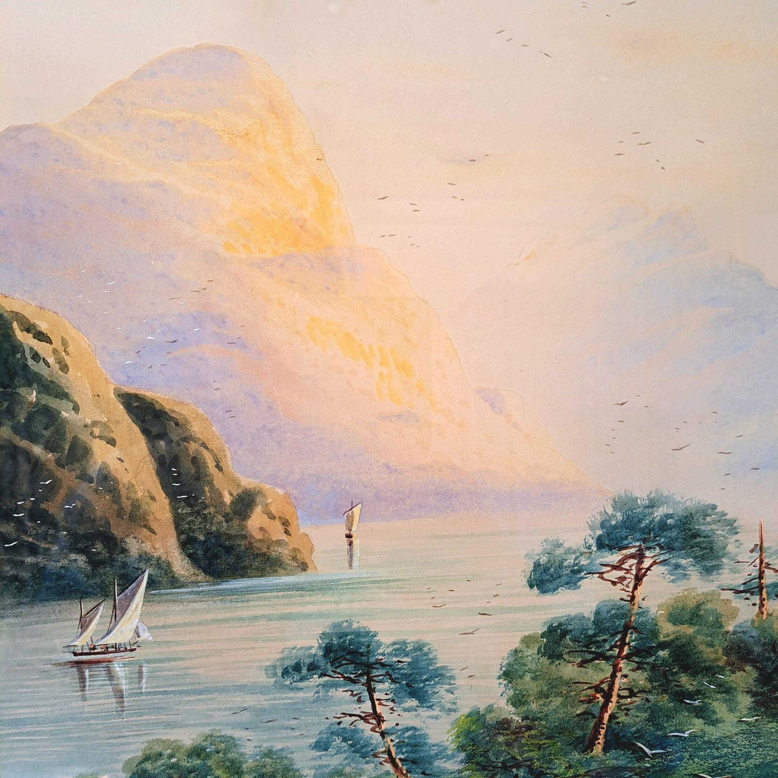 Antique 19th C Watercolour | Italian Lake Landscape | Att. Charles Rowbotham |  Framed photo 115.0